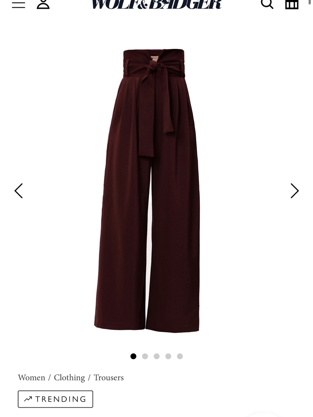 Paperbag High-Waist Wide-Leg Trousers with Self-Tie Belt - Burgundy